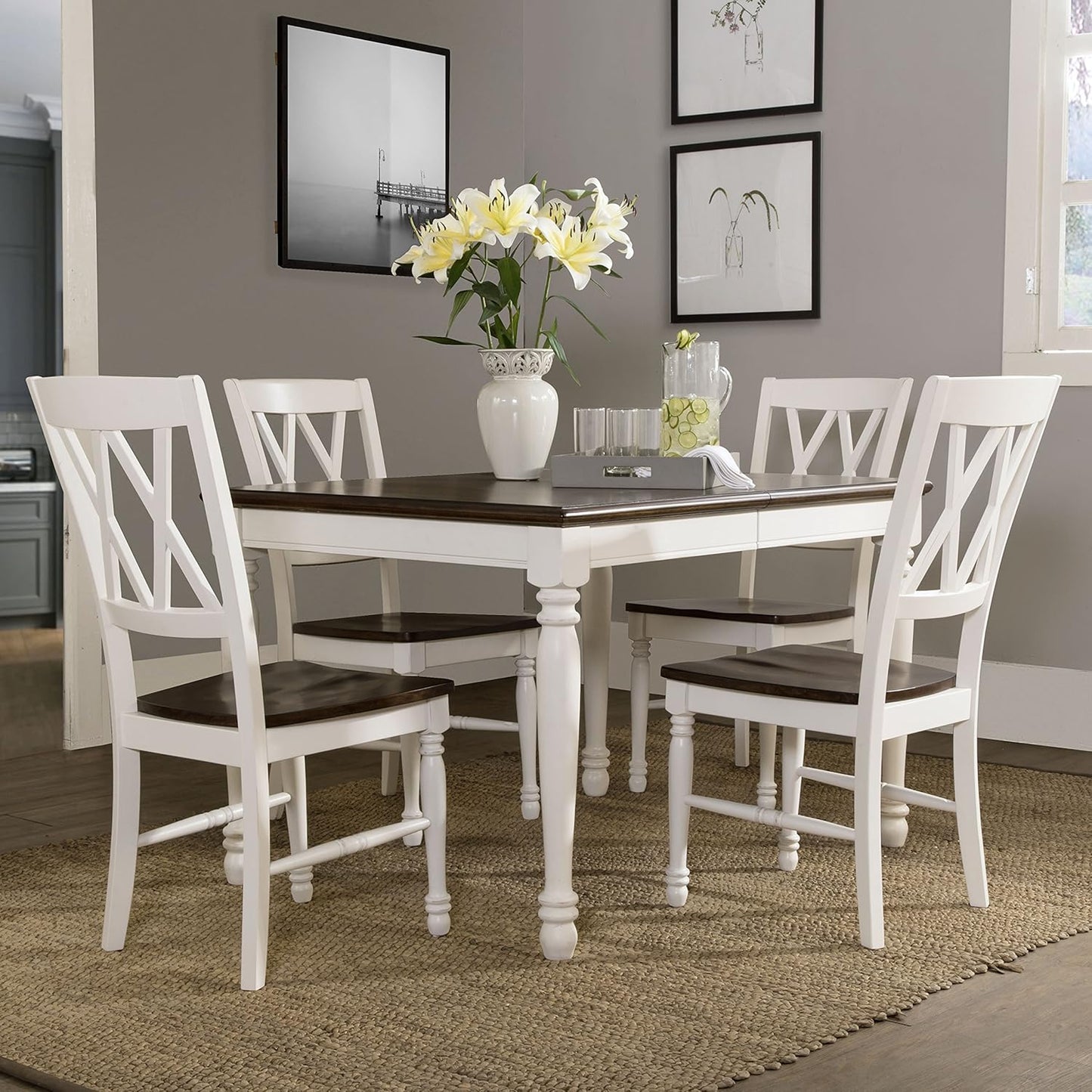 Crosley Furniture Shelby 5-Piece Traditional Dining Table Set for 4, Dinner Tables with Kitchen Chairs, Distressed White