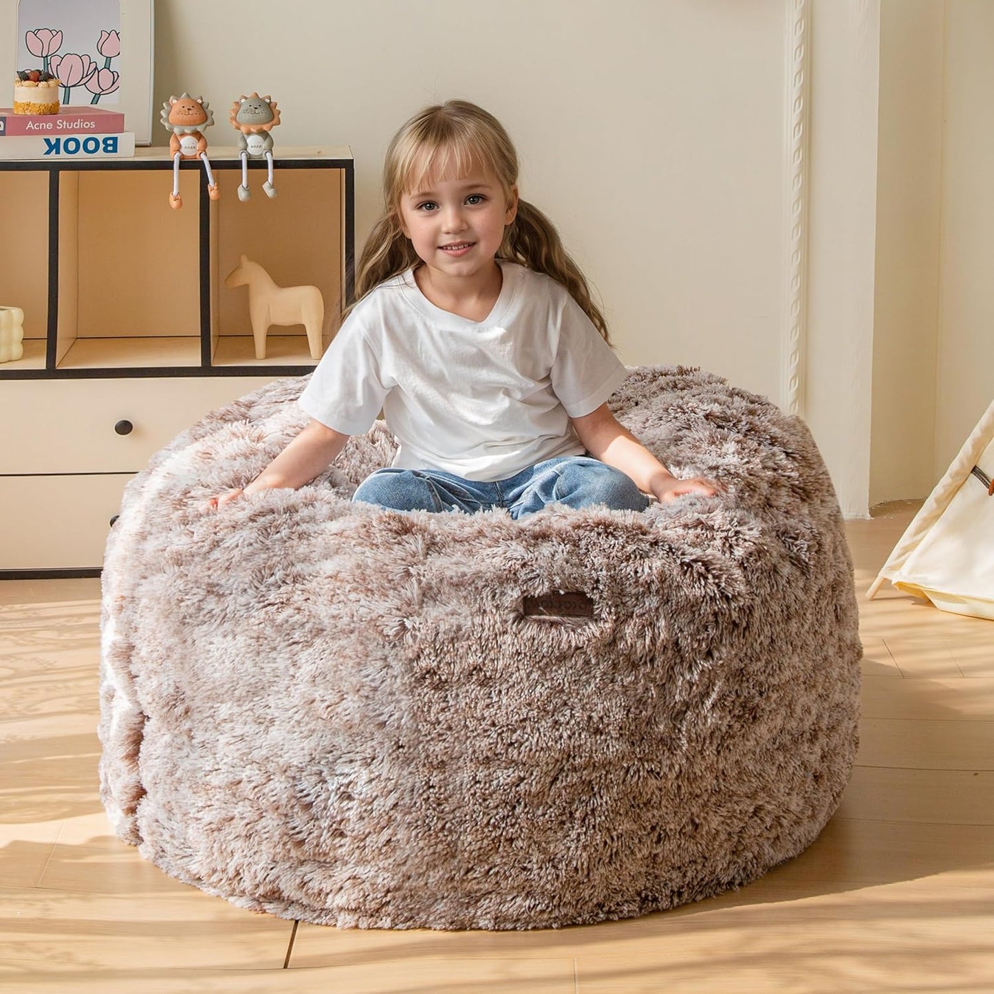 MAXYOYO Kids Bean Bag Chair, Stuffed Faux Fur Bean Bag for Toddler, Ultra Soft Floor Sofa with High-Density Foam Filling, Lazy Chair for Living Room, Playroom, Nursery Room