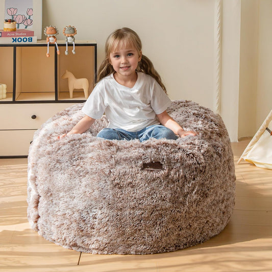 MAXYOYO Kids Bean Bag Chair, Stuffed Faux Fur Bean Bag for Toddler, Ultra Soft Floor Sofa with High-Density Foam Filling, Lazy Chair for Living Room, Playroom, Nursery Room