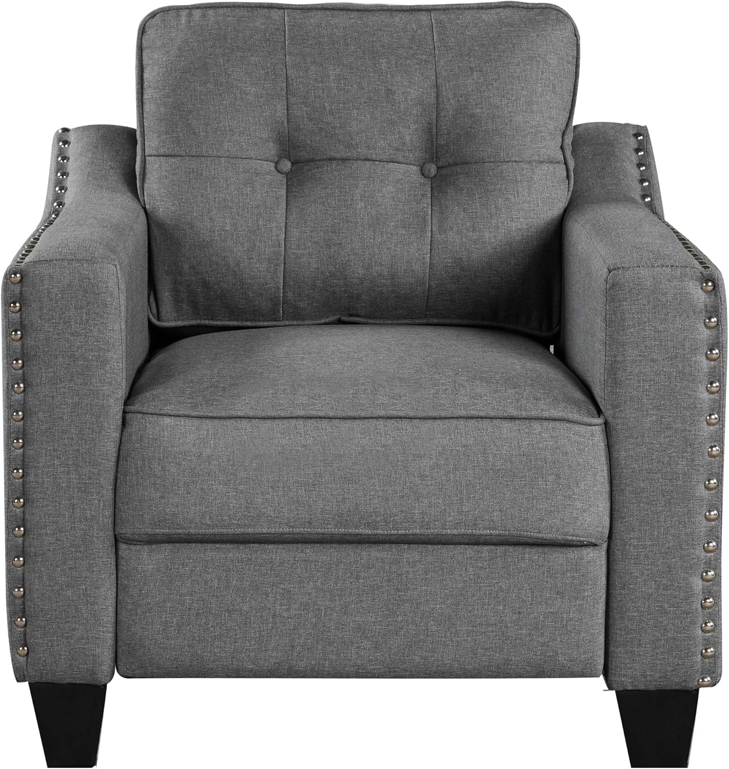 FANYE 3 Pieces Living Room Furniture Sets Include Sofa, Loveseat and Armchair, Linen Fabric Upholstered Sectional Couch with Classical Rivets Decor and Tufted Back Cushions, Retro Gray Sofa & Couch