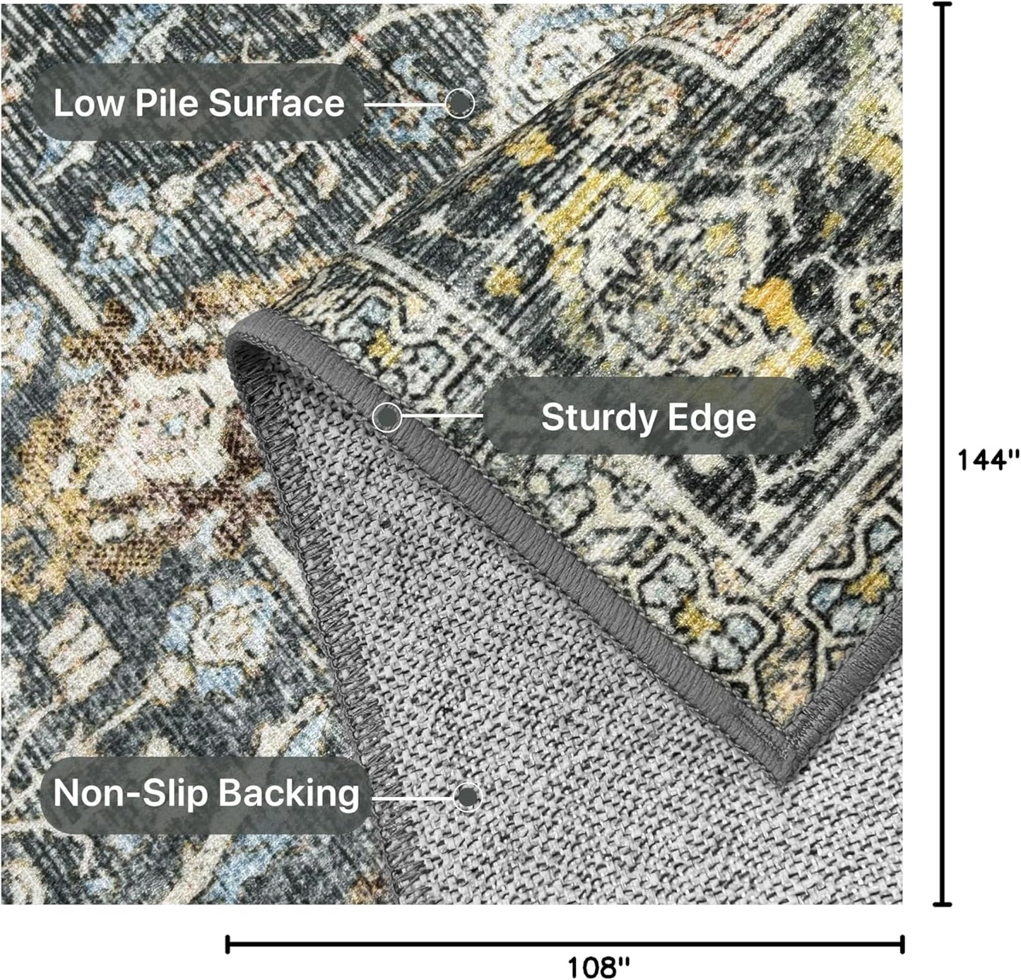 9X12 Area Rugs Machine Washable Rugs for Living Room, Vintage Boho Large Rugs for Bedroom Dining Room, Non Slip Indoor Soft Distressed Lightweight Thin Low Pile Carpet, Terracotta