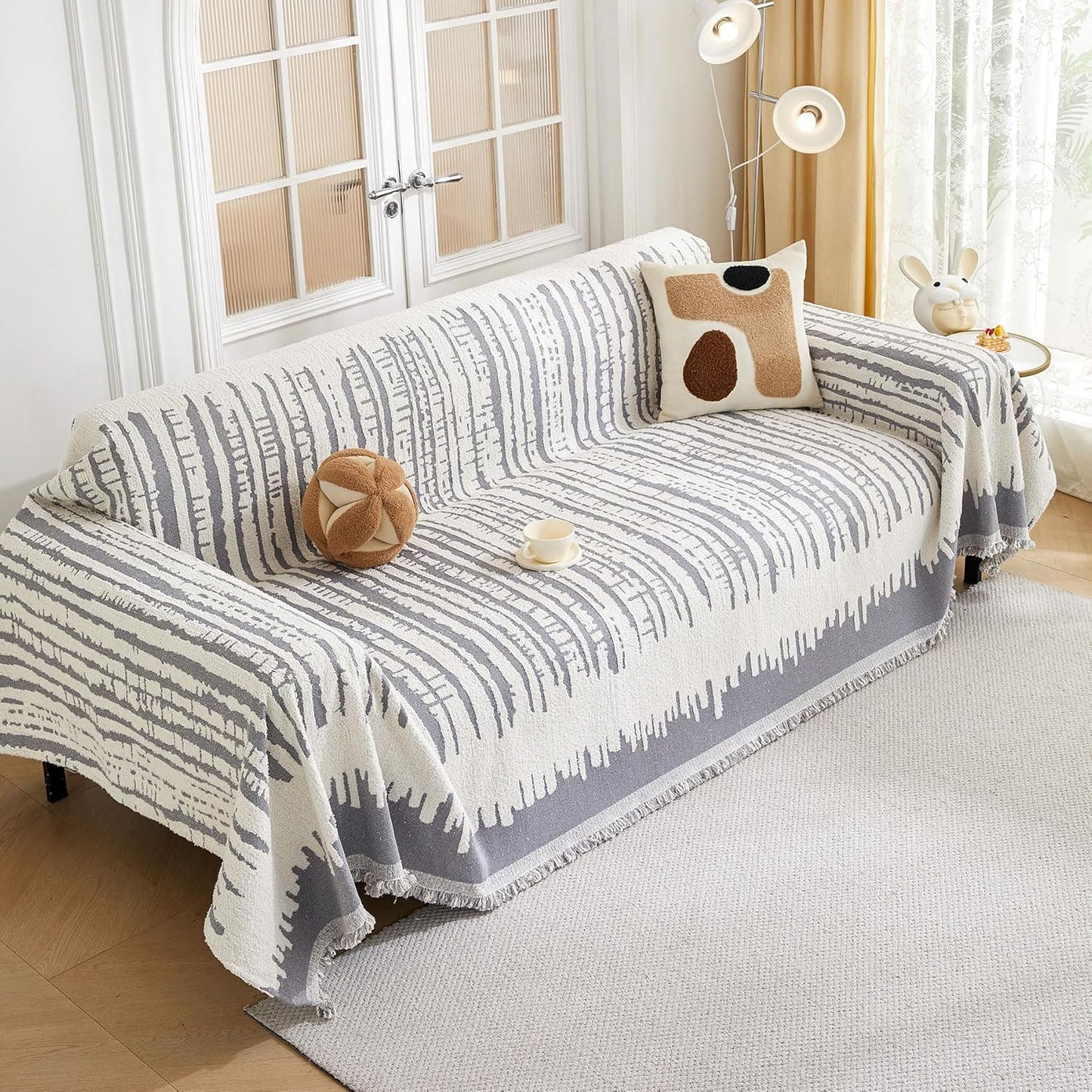 HAOMAIJIA Boho Sofa Covers Couch Covers for 3 Cushion Couch Sofa Pet Friendly Soft Thick Non Slip Couch Cover for Dogs Washable Sectional Couch Covers L Shape Furniture Protecto (XF-Grey, 71"x118")