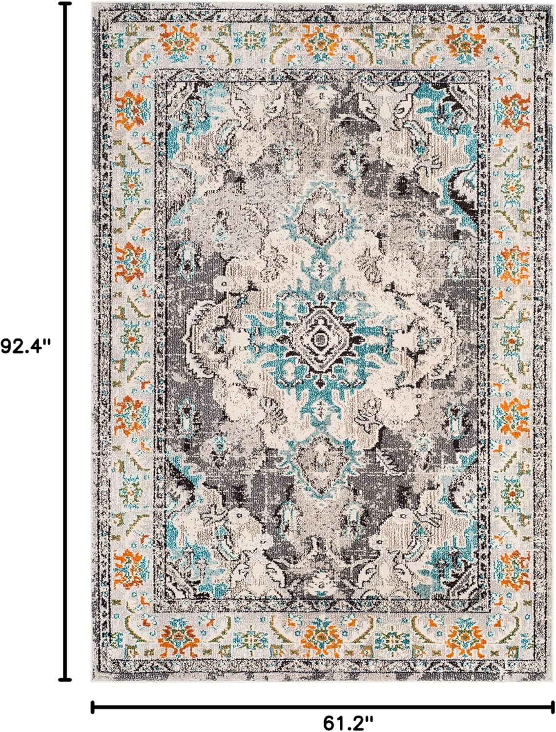 SAFAVIEH Monaco Collection Area Rug - 5'1" x 7'7", Grey & Light Blue, Boho Chic Medallion Distressed Design, Non-Shedding & Easy Care, Ideal for High Traffic Areas in Living Room, Bedroom (MNC243G)