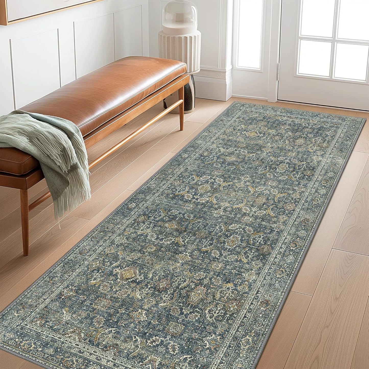 2X7 Area Rugs Machine Washable Rugs for Living Room, Vintage Boho Large Rugs for Bedroom Dining Room, Non Slip Indoor Soft Distressed Lightweight Thin Low Pile Carpet, Deep