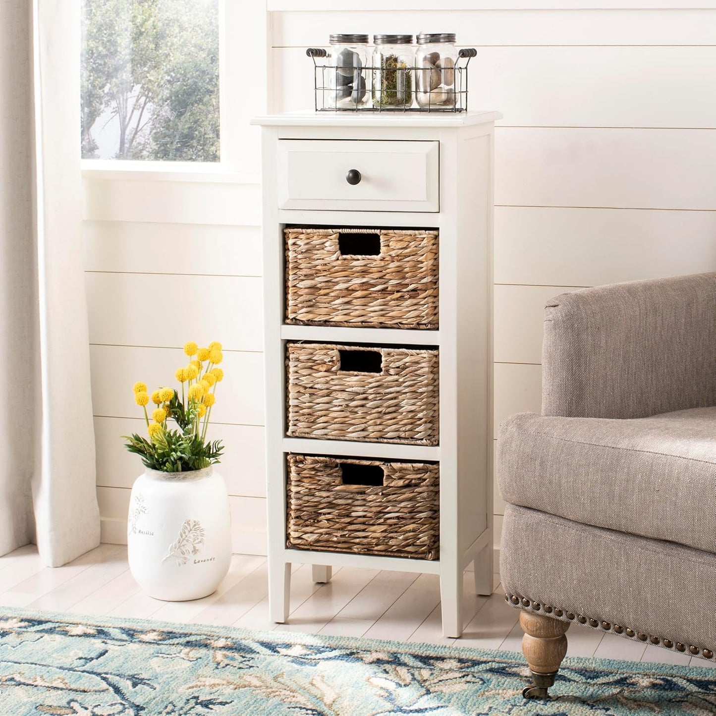 Safavieh American Homes Collection Michaela Side Table, 15" x 11.8" x 35.8", Distressed White