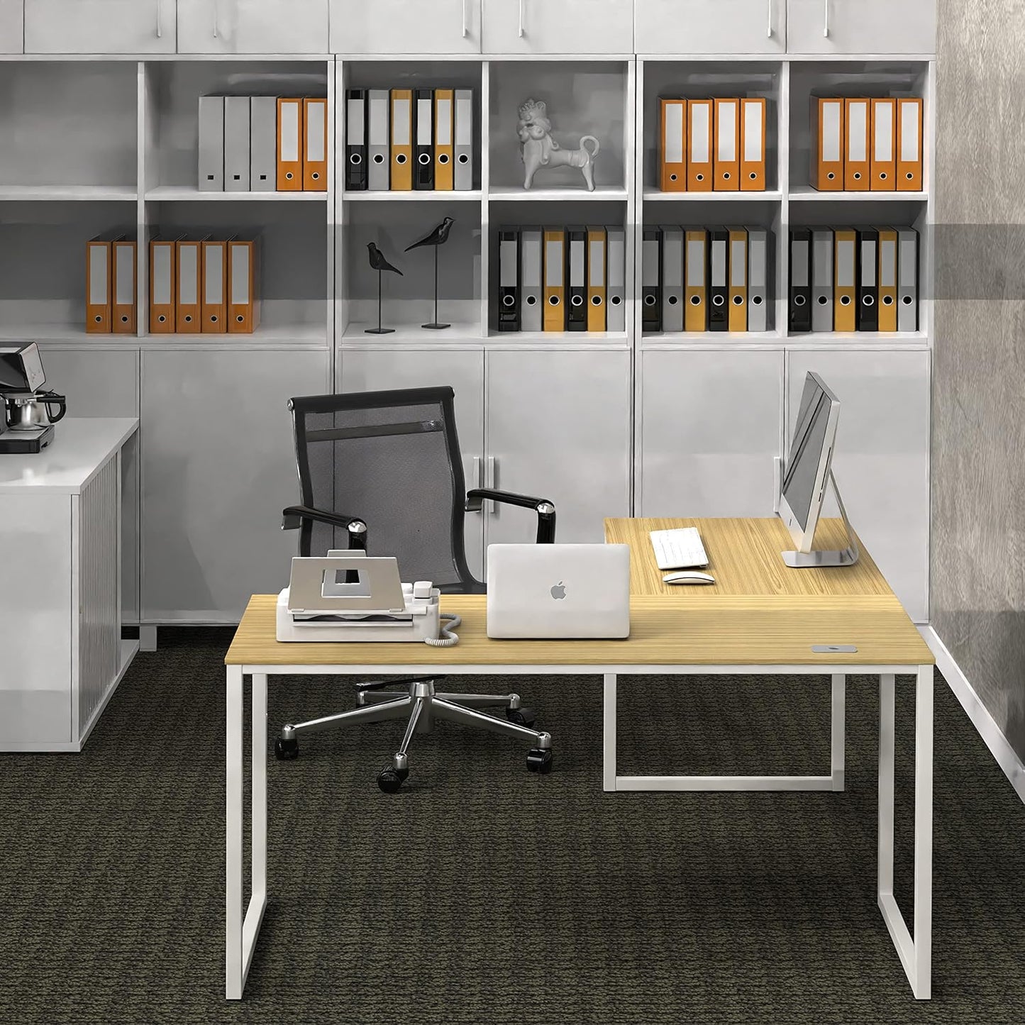 SHW Mission 55 x 60 Inches L-Shape Home Office Computer Desk, Oak