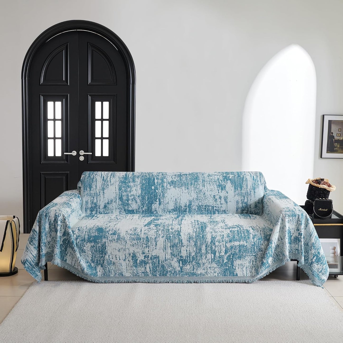 MYSKY HOME Boho Couch Cover for Dogs Washable Sage Abstract Couch Sofa Protector for Cats Pets Friendly Chenille Geometric Sofa Covers Soft Durable Farmhouse Sofa Slipcovers, 71" X102"