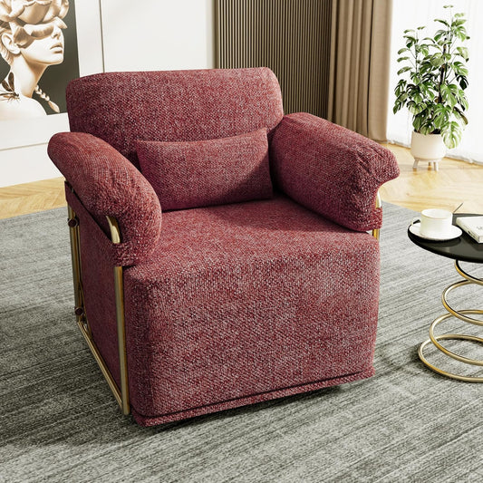 KEIKI Modern Comfy Swivel Accent Reading Chair with Waist Pillows, 360°Square Upholstered Barrel Armchair Single Club Lounge Sofa Chairs for Living Room,Bedroom,Office,DarkRed