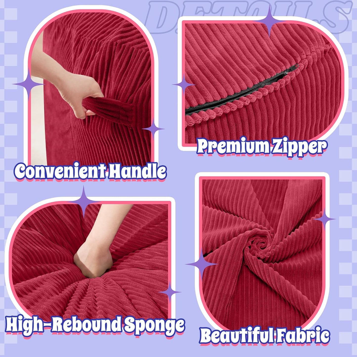 HABUTWAY 5FT Bean Bag Chair,Giant Bean Bag Chairs for Adults,Big Bean Bags with Memory Foam Filled, Large Beanbag Chairs with Soft Corduroy Cover-RED