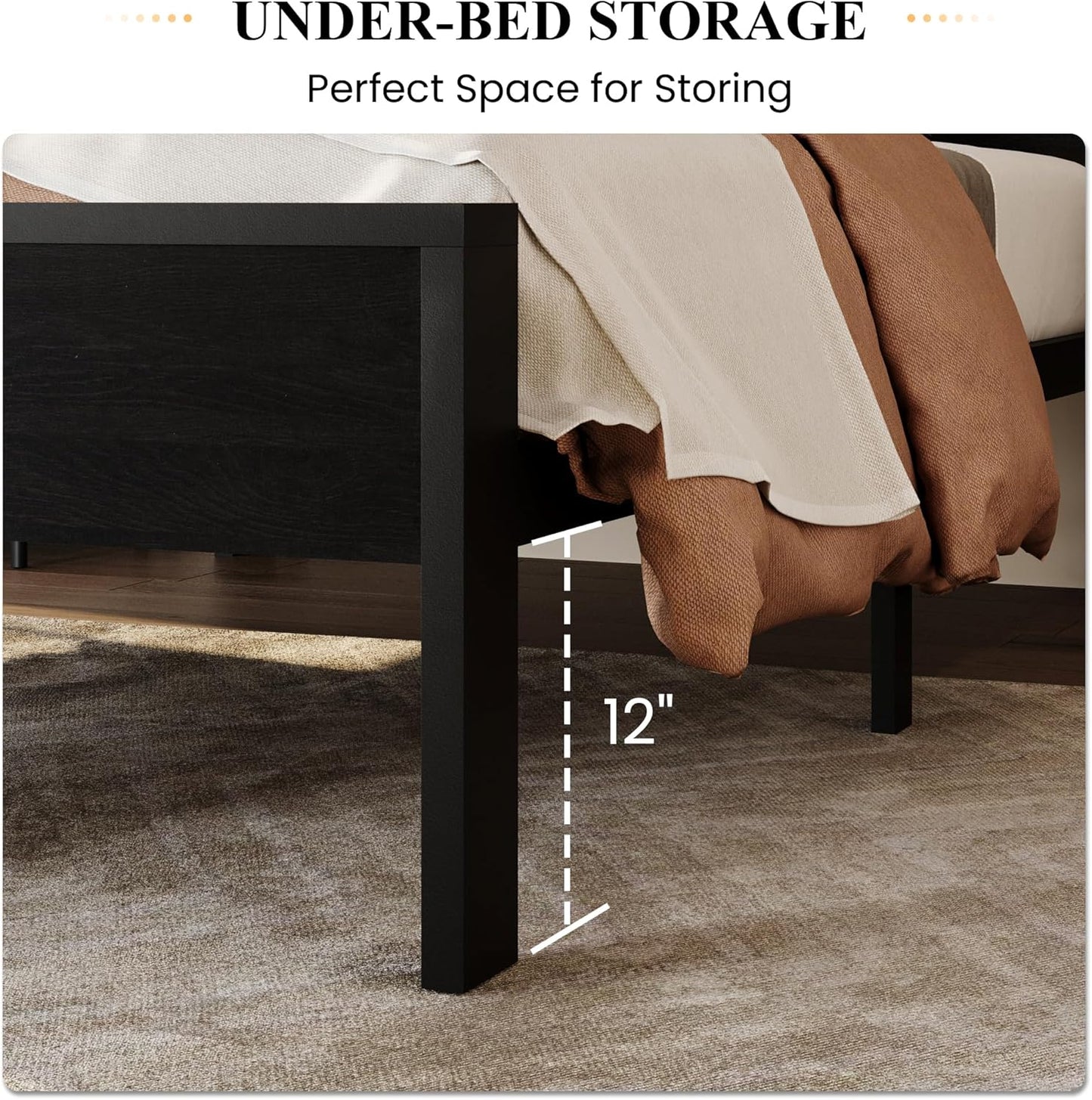 SHA CERLIN 14 Inch Twin Size Metal Platform Bed Frame with Wooden Headboard and Footboard, Mattress Foundation, No Box Spring Needed, Large Under Bed Storage, Heavy Duty Slats Support, Black Oak