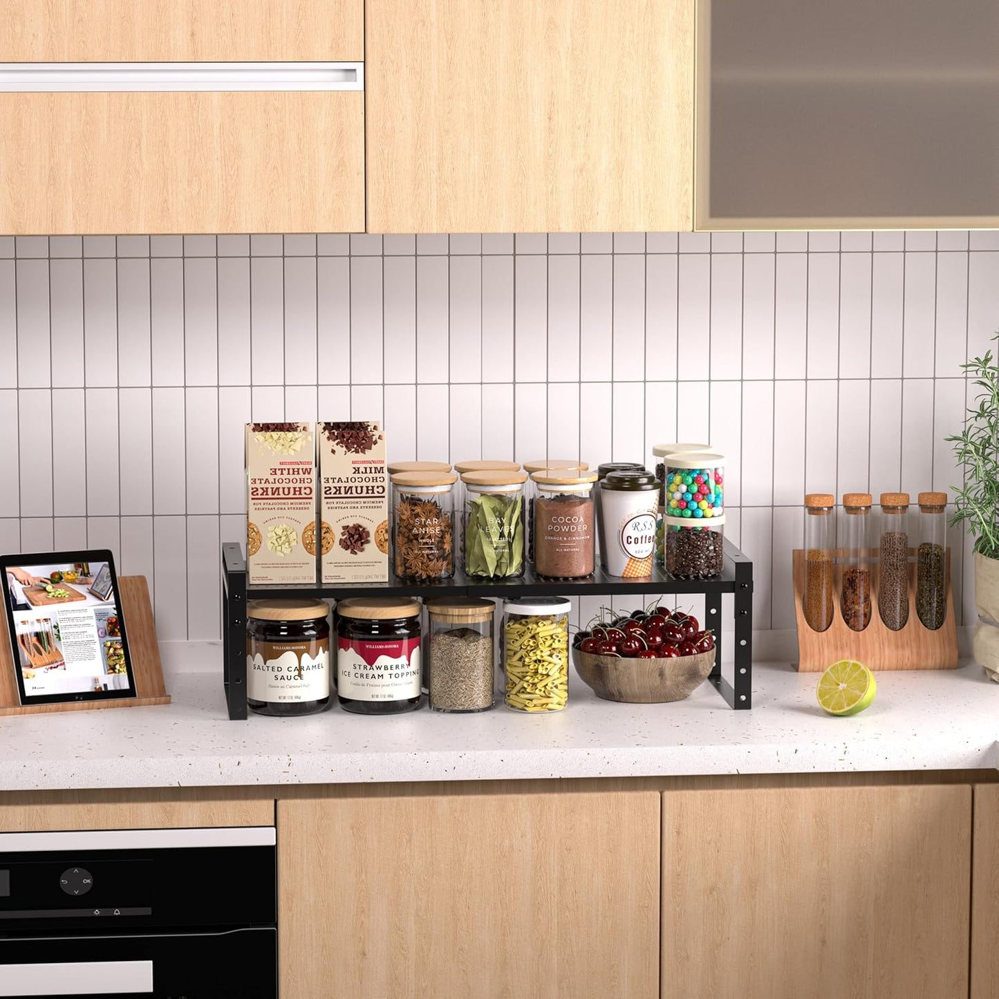 Expandable Stackable Aadjustable Shoe Rack Pantry Shelf for Kitchen Cabinets Counter Shelves Countertop Cupboard Storage Solution,Sturdy Heavy-Duty Metal Construction(3Packs/Black/Large)