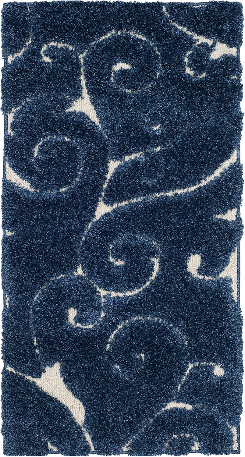 SAFAVIEH Florida Shag Collection Accent Rug - 2'3" x 4', Dark Blue & Cream, Scroll, Non-Shedding & Easy Care, 1.2-inch Thick Ideal for High Traffic Areas in Entryway, Living Room, Bedroom (SG455-6511)