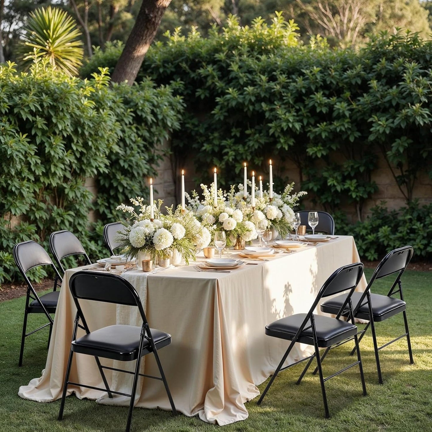 HealSmart Folding Chairs 4 Pcs with Leather Padded Cushion Seats, Back & Sturdy Metal Frame, Stackable, Portable, Commercial Event Seat, Indoor Outdoor for Parties, Home Event, Office, Black