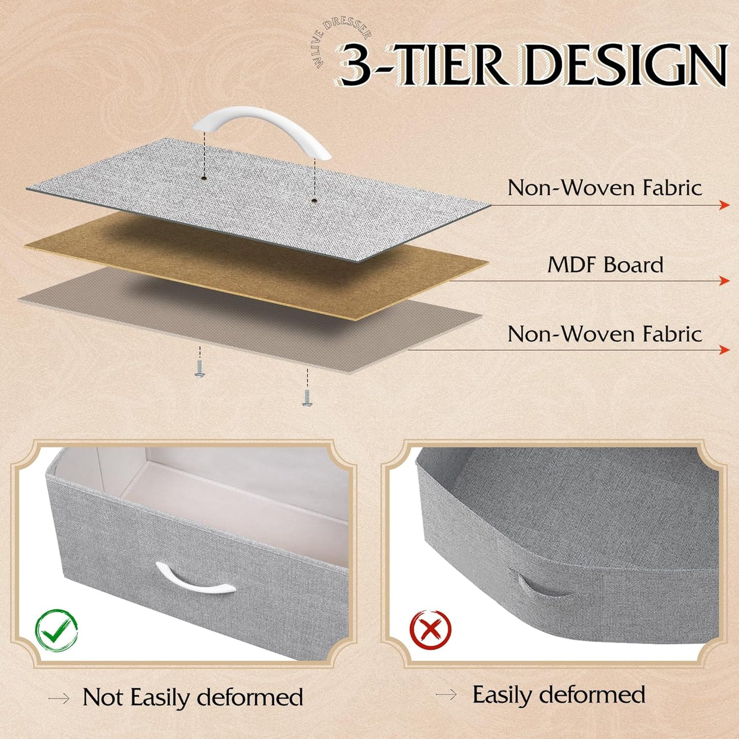 WLIVE Dresser for Bedroom with 5 Drawers, Wide Chest of Drawers, Fabric Dresser, Storage Organization Unit with Fabric Bins for Closet, Living Room, Hallway, Light Grey