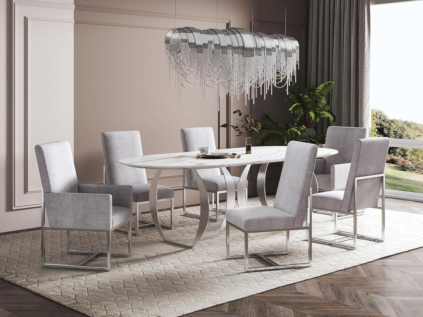 Manhattan Comfort Element Modern Velvet Dining Chairs, High Density Foam, Chrome Finish Stainless Steel Frame, High-Back, Fully Assembled Industrial Chic Accent Furniture, Set of 1, Grey