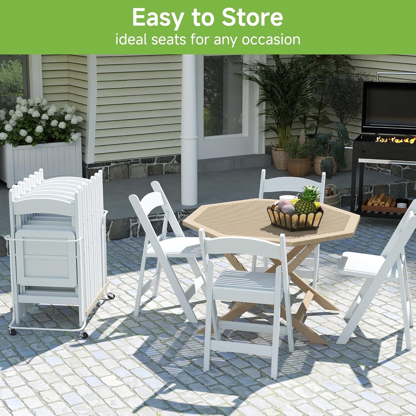 Real Relax White Resin Folding Chairs with Cushion - Comfortable Foldable Plastic Chair - Stackable Chairs with Padded Seats - Indoor/Outdoor Chairs for Events, 600lbs Capacity(60 Pack)