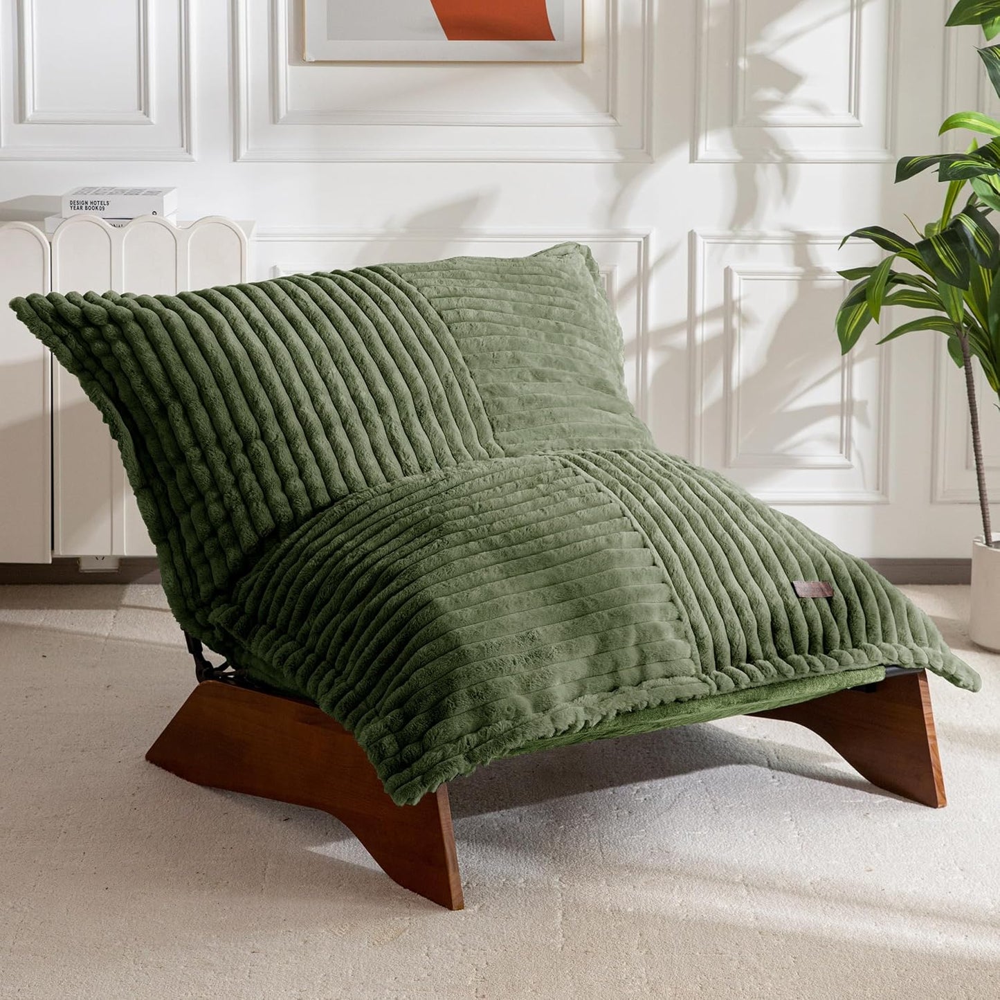 MAXYOYO Adjustable Living Room Chair, 3-Position Bean Bag Chair with Removable Cover, Upholstered Accent Chair with Frame, Soft Reclining Lounge for Bedroom, Apartment, Office, Green