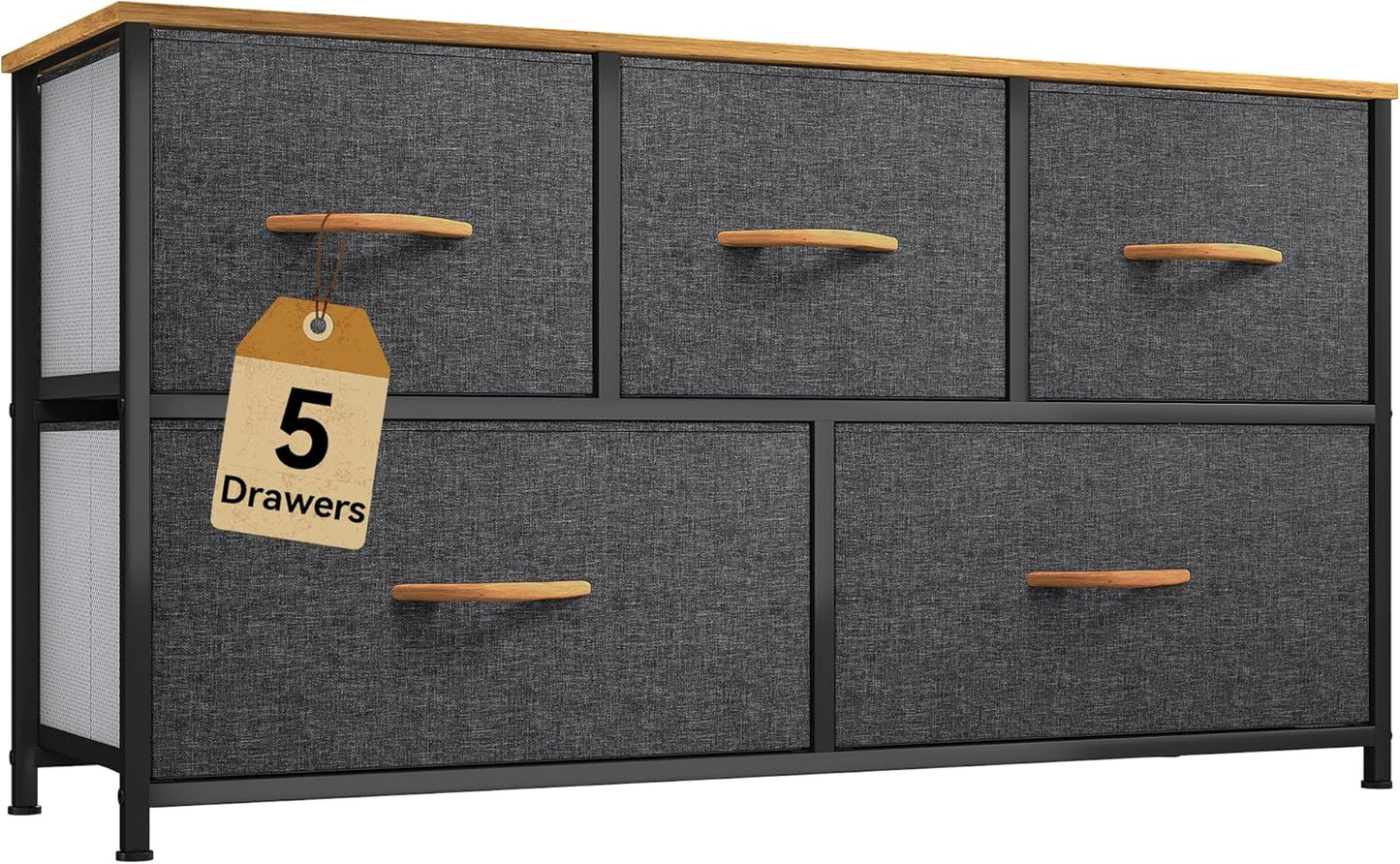 DWVO Dresser for Room with 5 Drawers - Fabric Storage Tower, Long Fabric Dresser, Organizer Unit for Closet, Hallway