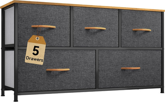 DWVO Dresser for Room with 5 Drawers - Fabric Storage Tower, Long Fabric Dresser, Organizer Unit for Closet, Hallway