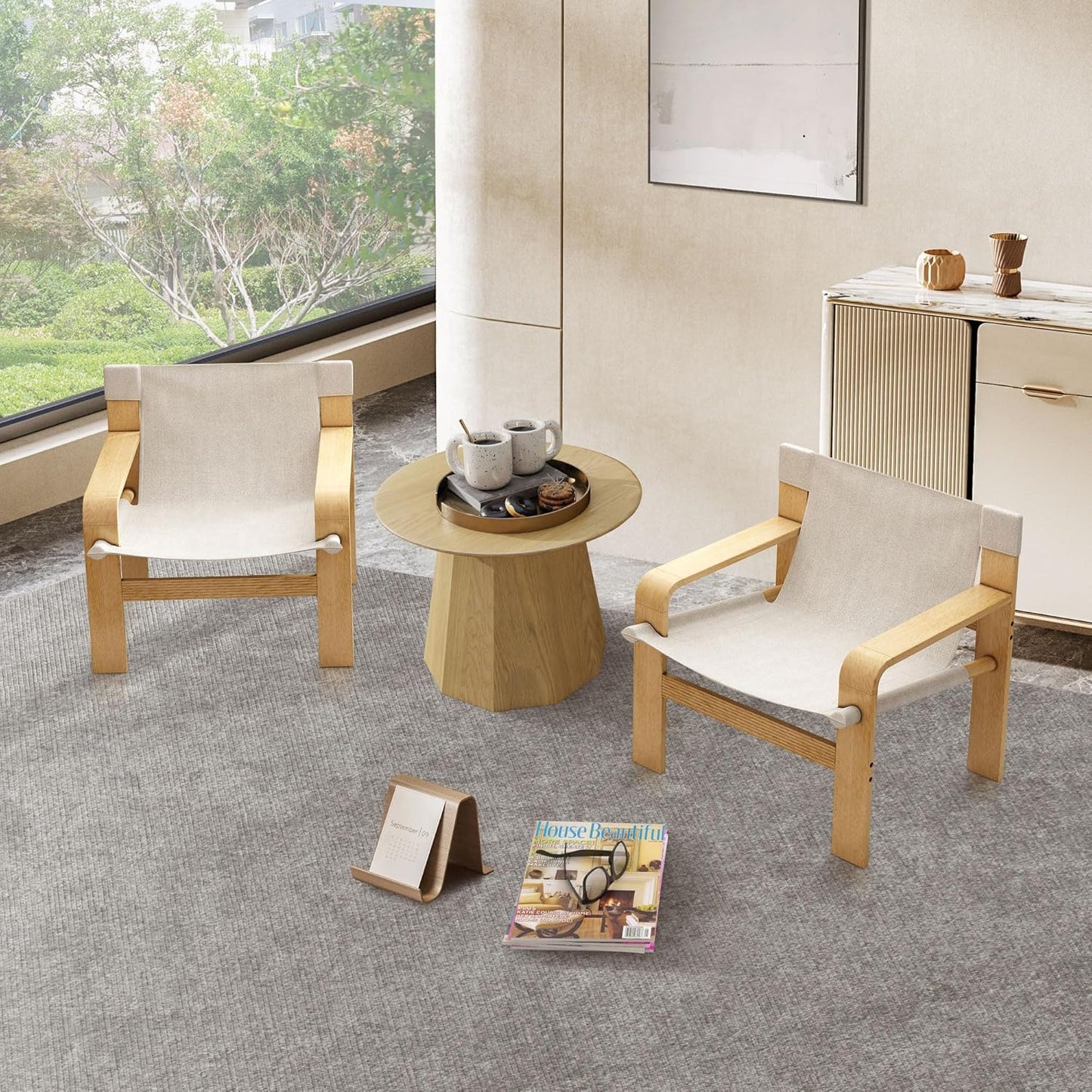 Ball & Cast Accent Chair Wide Armrest Mid-Century Lounge Living Room Chairs with Linen Fabric Armchair & Rubber Wood Frame,Detachable and Washable Seating Furniture for Bedroom,White