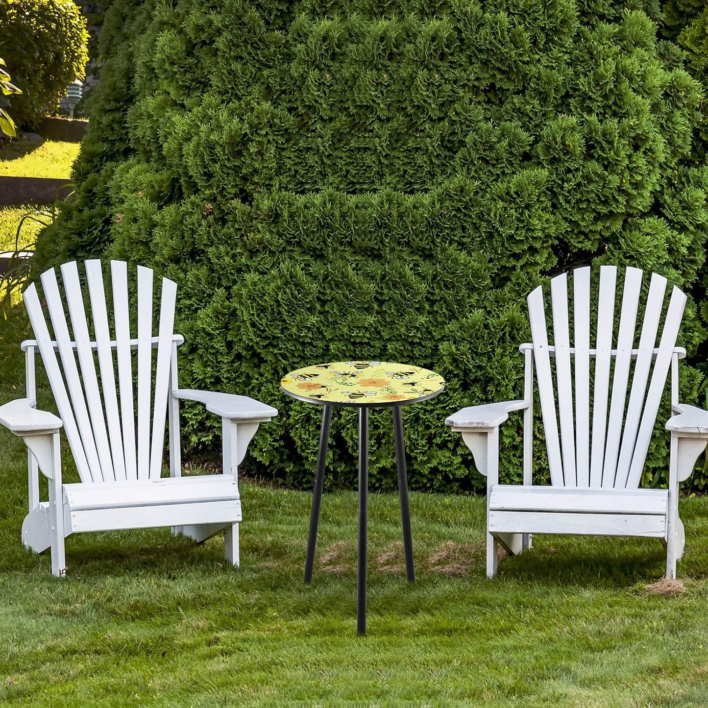 2 Packs Metal Mosaic Round Side Table 13.2" Small Outdoor Patio Round Accent Coffee Tables Indoor Corner Stand for Small Spaces Weather-Resistant for Balcony Plant Stand, Yellow Bee