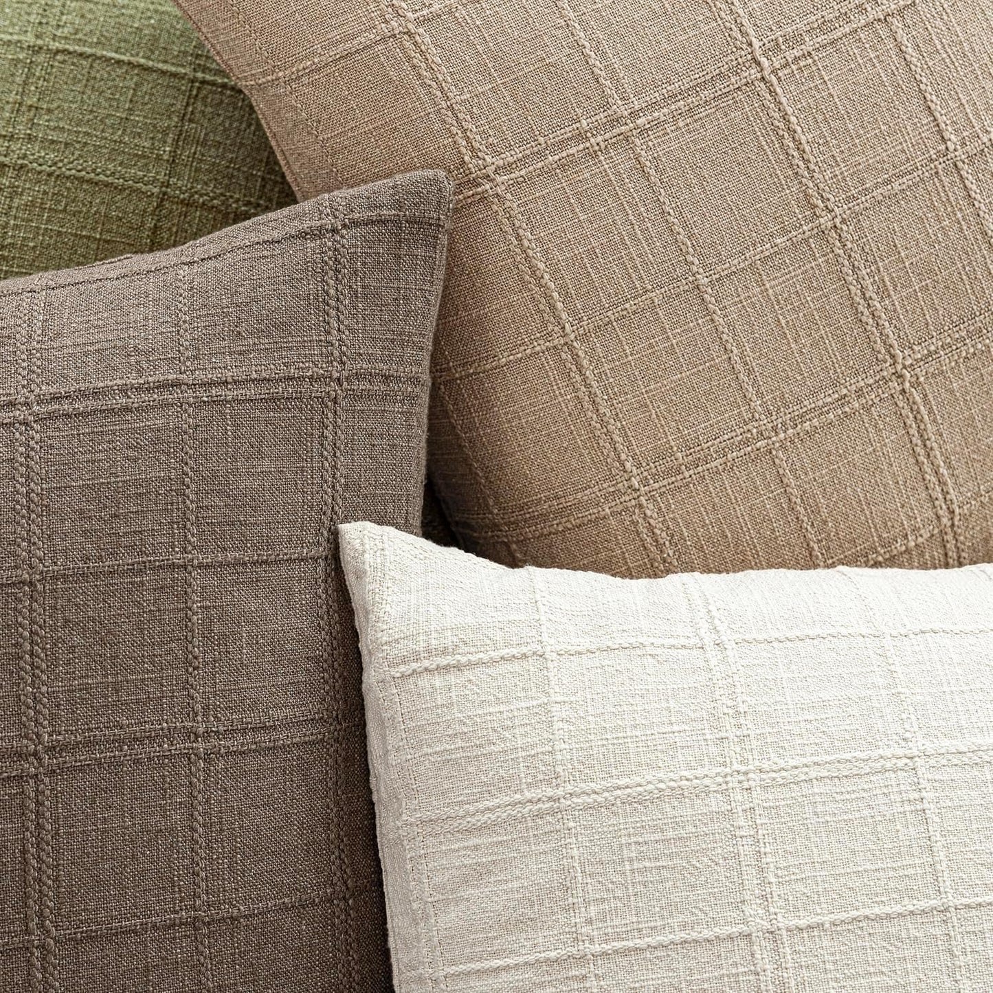 Foindtower Set of 2 Decorative Linen Check Throw Pillow Covers Neutral Farmhouse Lumbar Cushion Covers Modern Coastal Boho Home Decor for Sofa Chair Couch Bedroom Living Room Outdoor,12×20 Inch,Camel