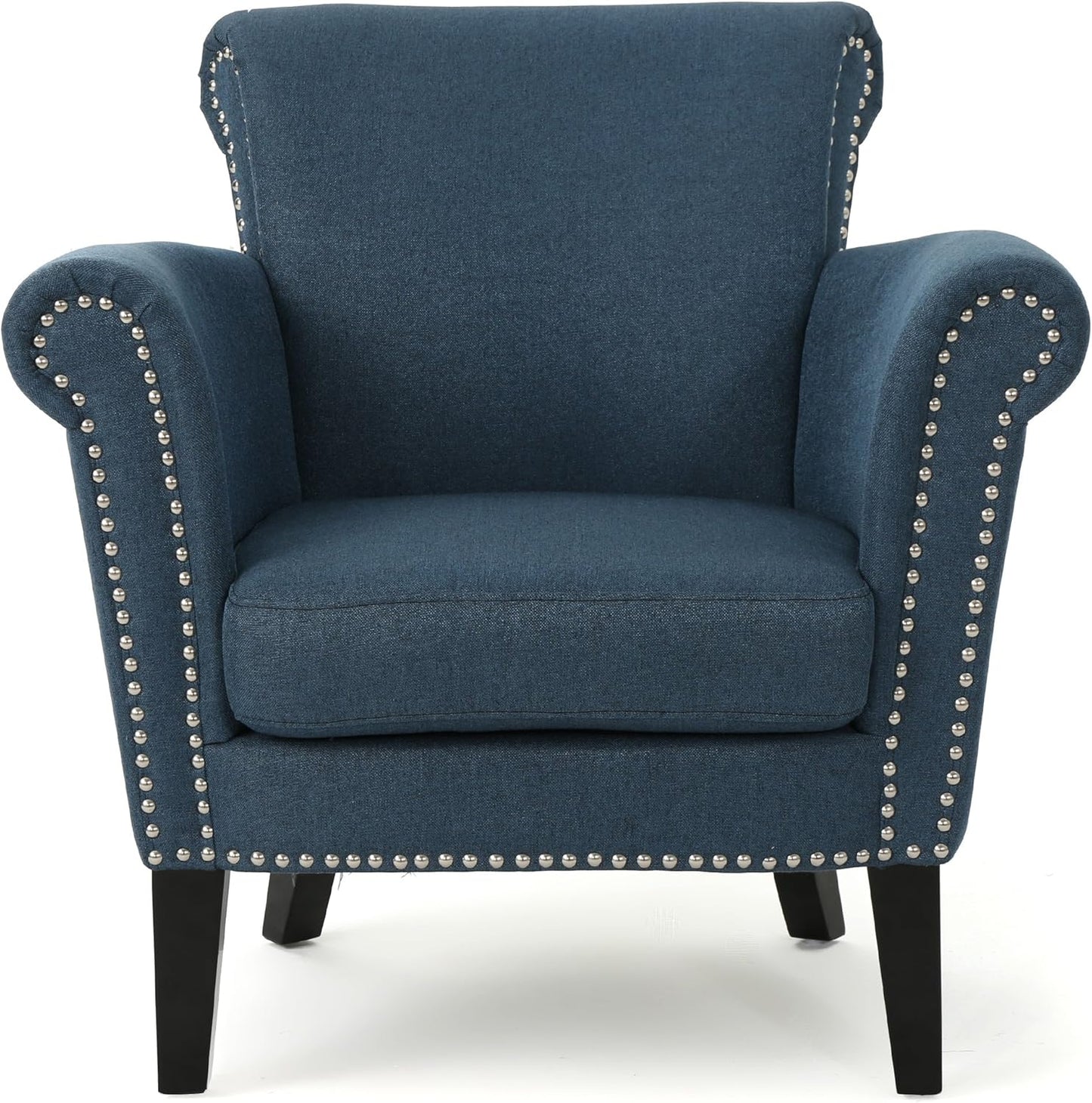 Ball & Cast Upholstered Living Room Chairs,Luxury Curved Design with Nailhead Trim and Subtly Rolled Armrests,Comfy Accent Chair Seating Furniture for Bedroom,Navy Blue