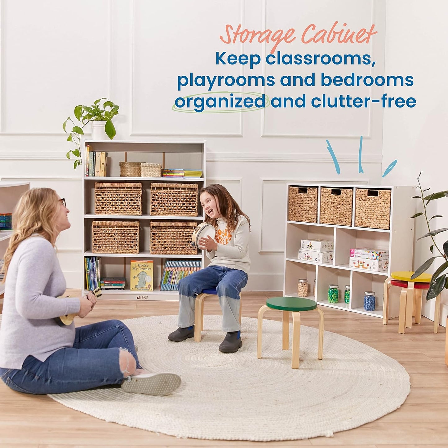 ECR4Kids Streamline 8-Compartment Storage Cabinet, 36in, Classroom Furniture, White Wash