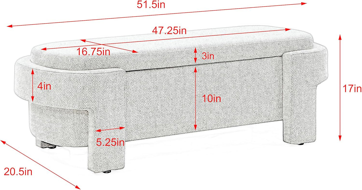 Oval Storage Bench,Upholstered Ottoman with Hinges,Easy to Install,for Living Room,Entryway,Bedroom,Beige