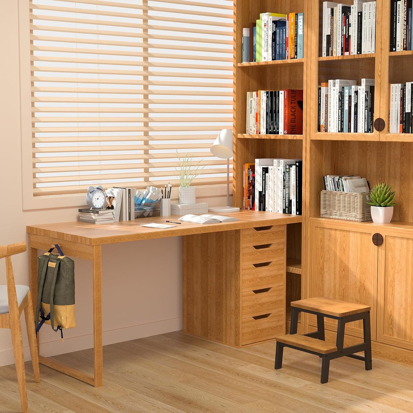 2 Step Wooden Step Stools for Adults Non-Slip, Sturdy Bed Steps for High Beds Easy Assembly, Portable Two Step Stool for Kitchen Bathroom Bedroom - Holds Up to 500 Lb