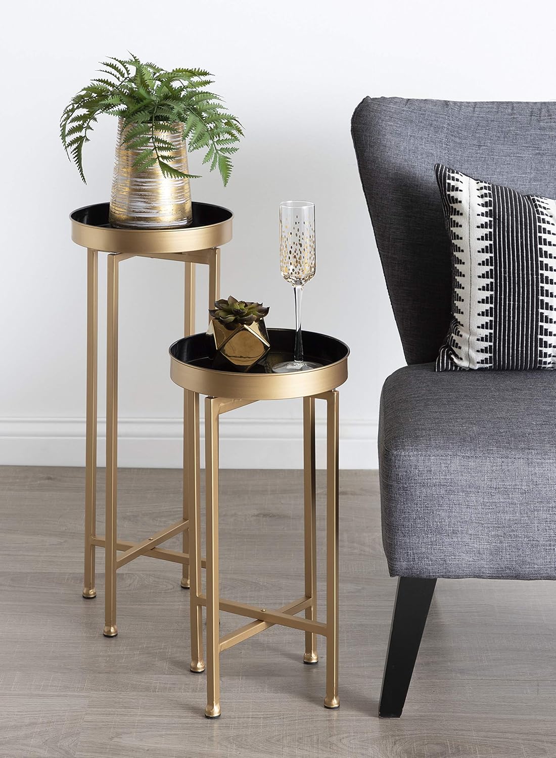 Kate and Laurel Celia Side Tables, Set of 2, Gold and Black, Decorative Modern Glam End Table