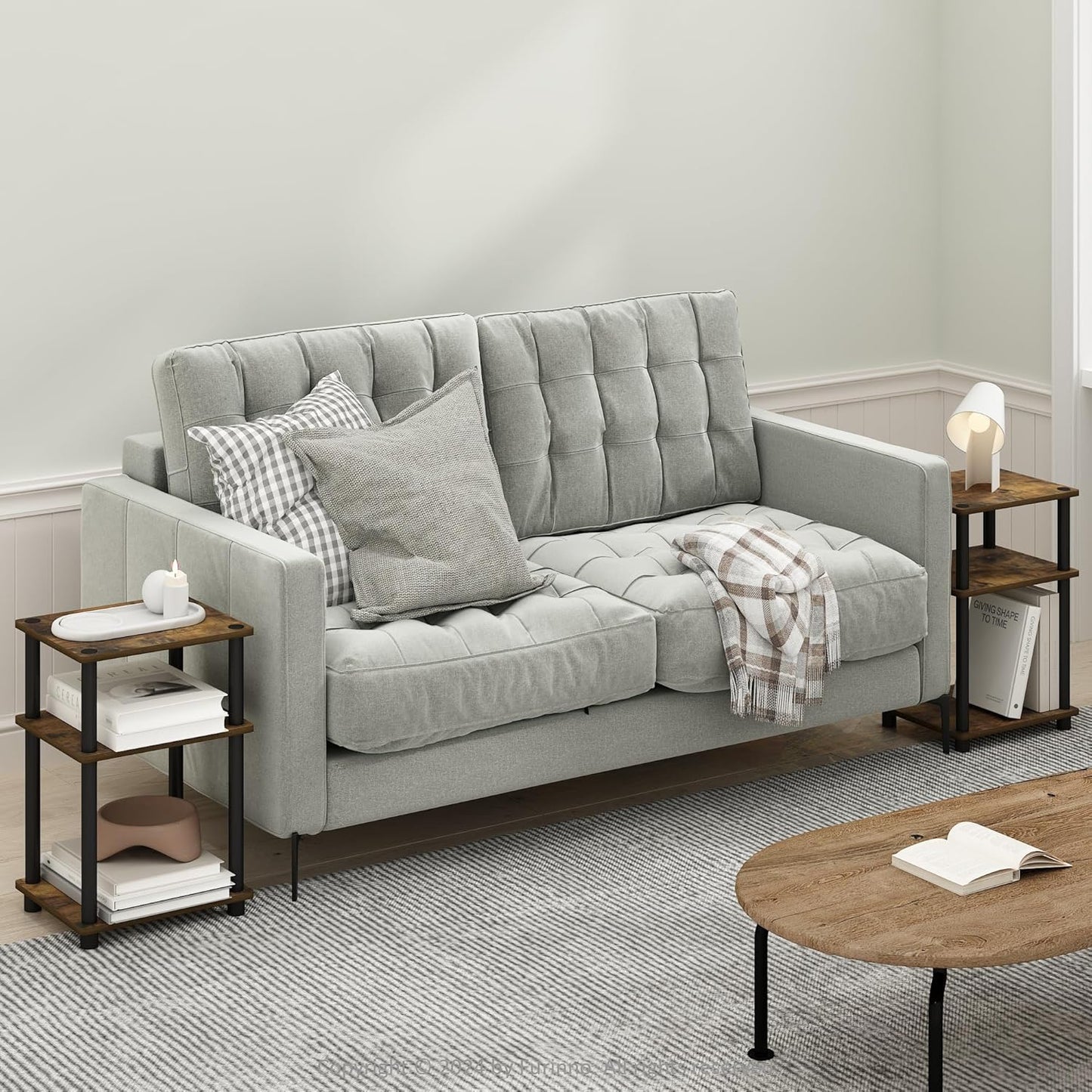 Furinno Just 3-Tier Turn-N-Tube End Table, 1-Pack, Amber Pine/Black