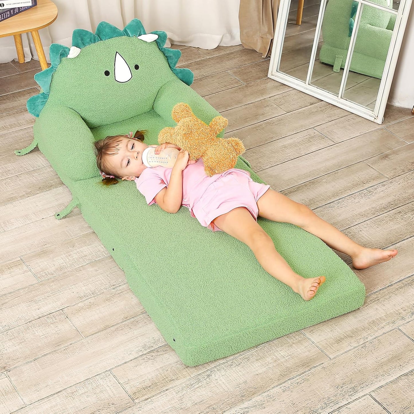 Foldable Kids Sofa, Triceratops Toddler Couch with Tri Folding Foam Cushions, Comfy Kids Couch for Age 3-6