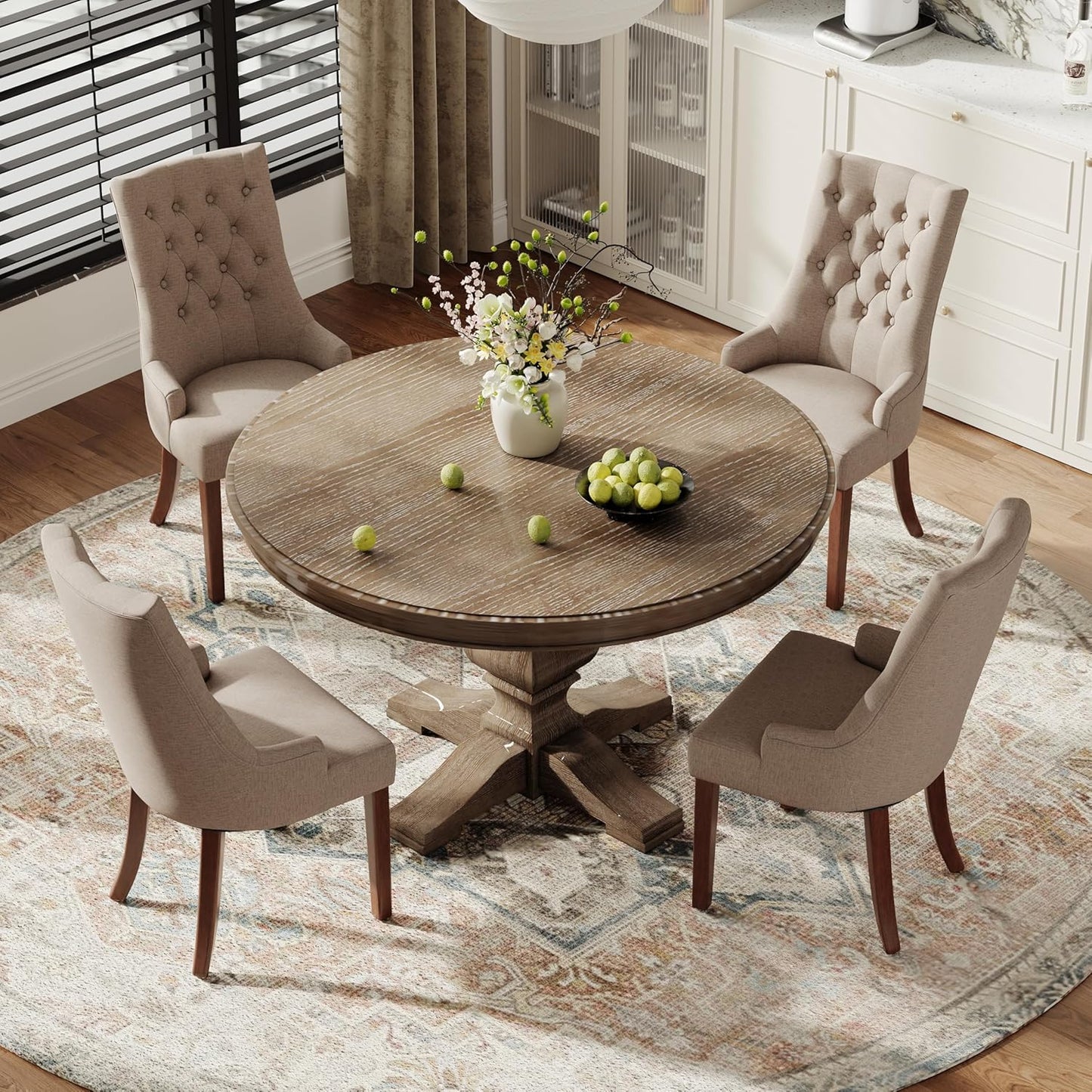 COLAMY Wingback Upholstered Dining Chairs Set of 4, Fabric Side Dining Room Chairs with Tufted Button, Living Room Chairs for Home Kitchen, Taupe