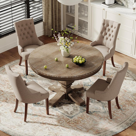 COLAMY Wingback Upholstered Dining Chairs Set of 4, Fabric Side Dining Room Chairs with Tufted Button, Living Room Chairs for Home Kitchen, Taupe