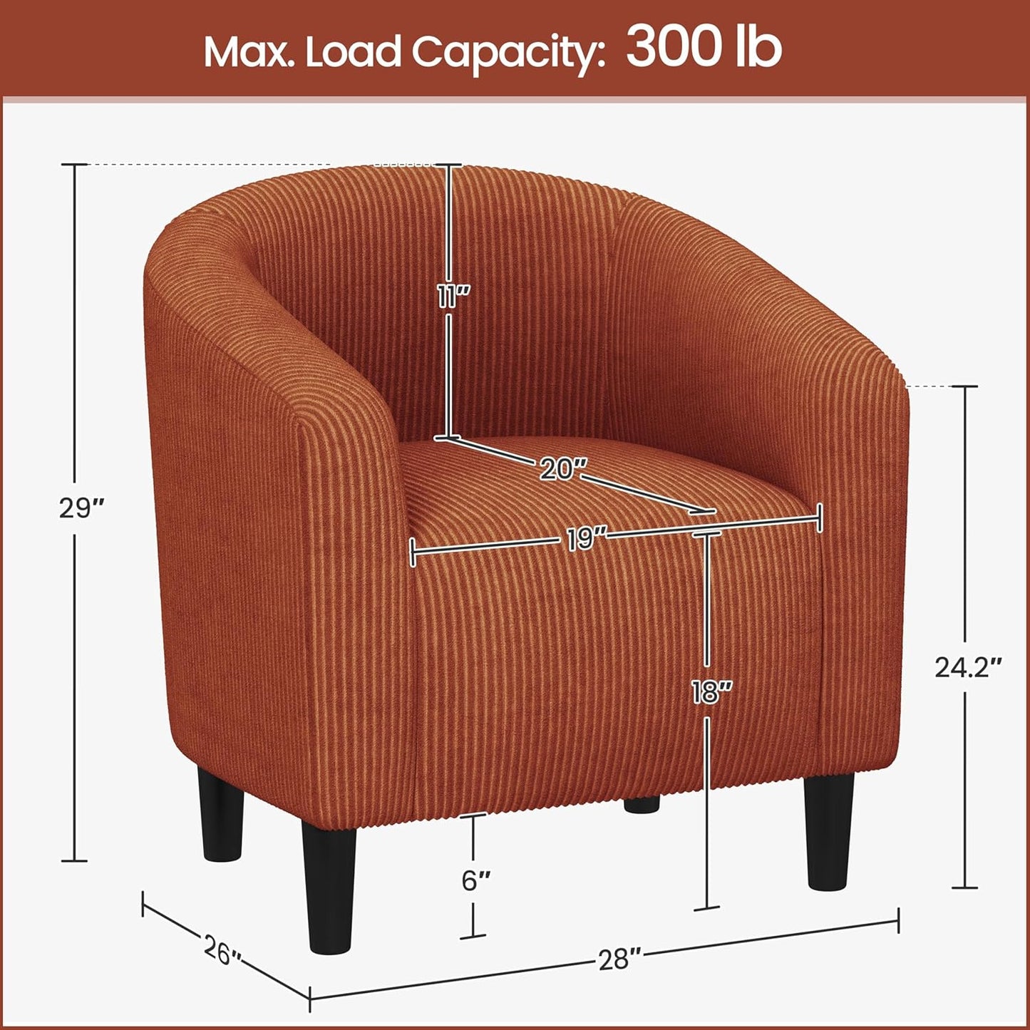 Yaheetech Accent Barrel Chair, Corduroy Fabric Club Chair, Furry Sherpa Elegant Armchair with Cozy Soft Padded, Suitable for Living Room Bedroom Reception Room Office, Brick Red