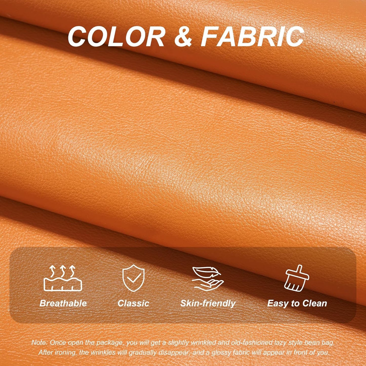 Hobestluk Giant Bean Bag Chair Lazy Floor Sofa, Memory Foam Fireside Sofa for Adults, Big Beanbag Faux Leather Armless Chair for Living Room Bedroom Dorm Office (Orange, Single)