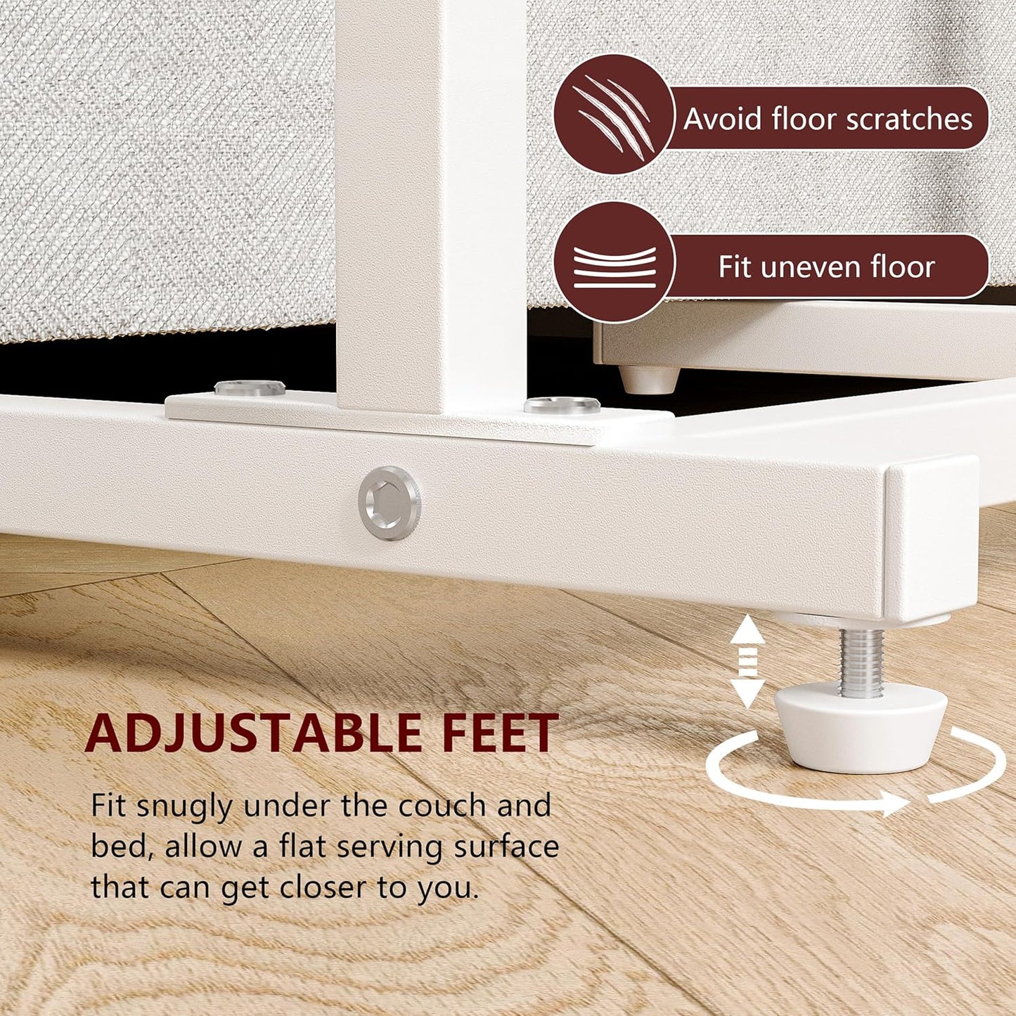 C Shaped End Table, Side Table for Sofa, Small TV Tray, Couch Table with Storage Bag for Small Space, Living Room, Bedroom, Home Office LET501W (White)