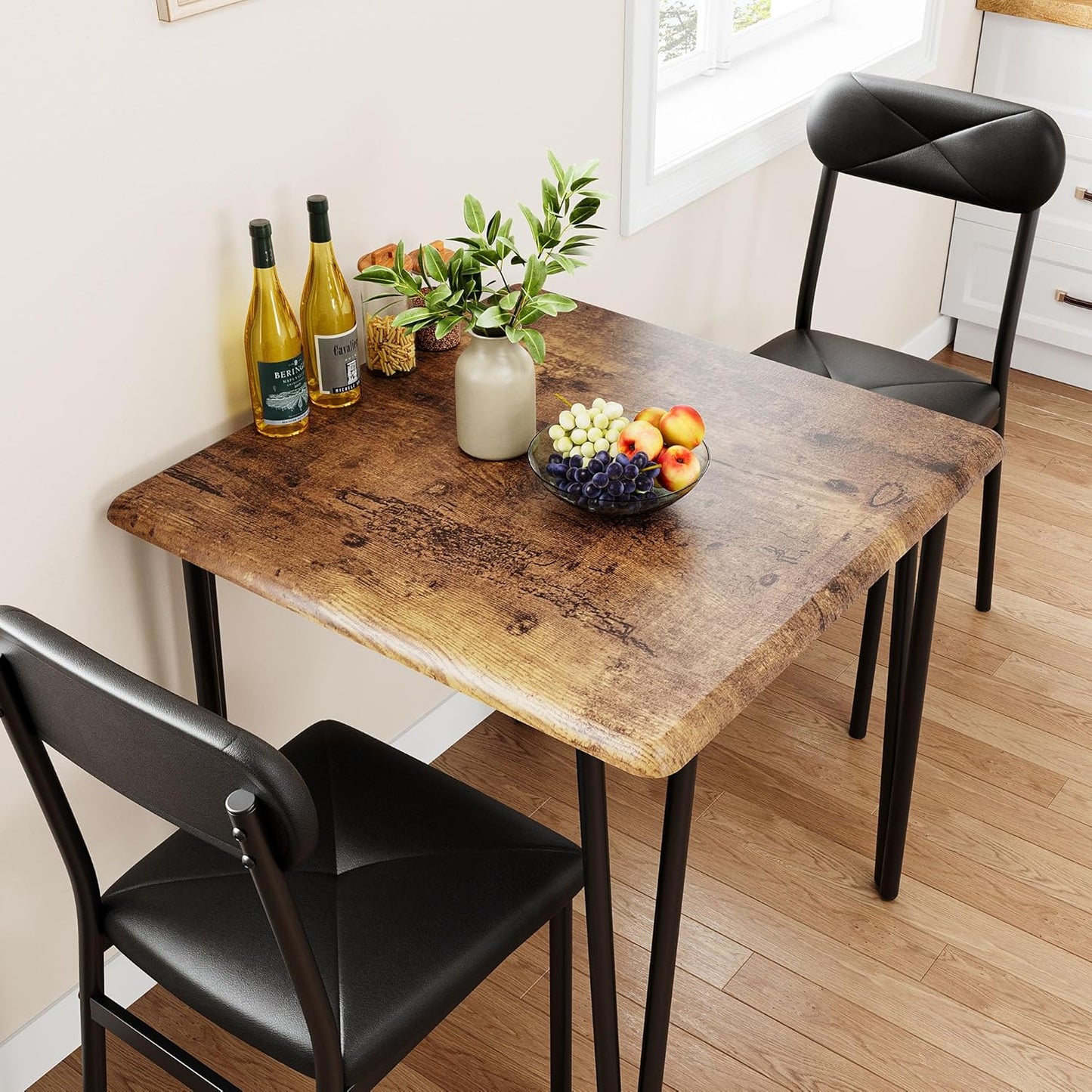 IDEALHOUSE Dining Table Set for 4, Kitchen Table with Upholstered Chairs for Kitchen Room and Small Spaces (Retro, Table with 2 Upholstered Chairs)