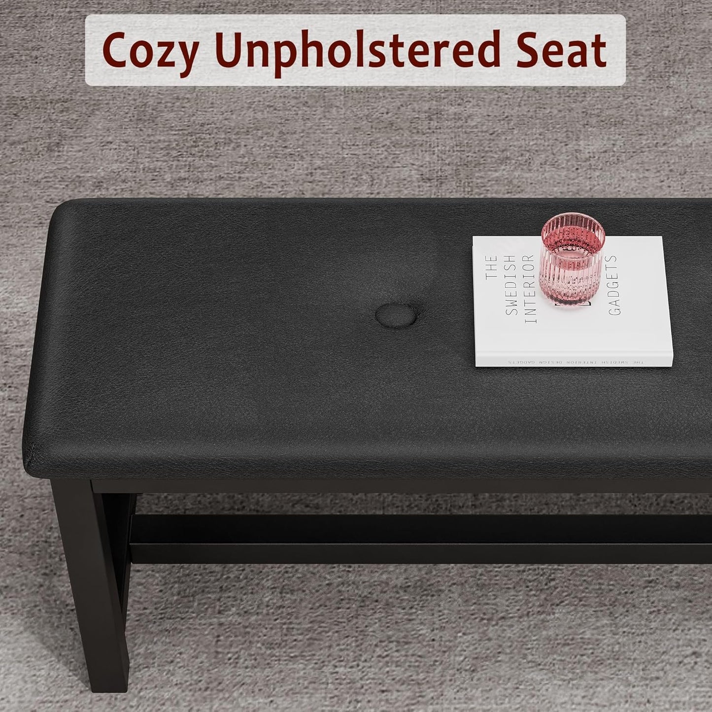 Dining Table Set for 4-6, 63“ Large Extendable Kitchen Table Set, Wood Rectangle Kitchen Table with 2 Soft Benches for Small Space, Apartment, DinnerSaving Space, Grey