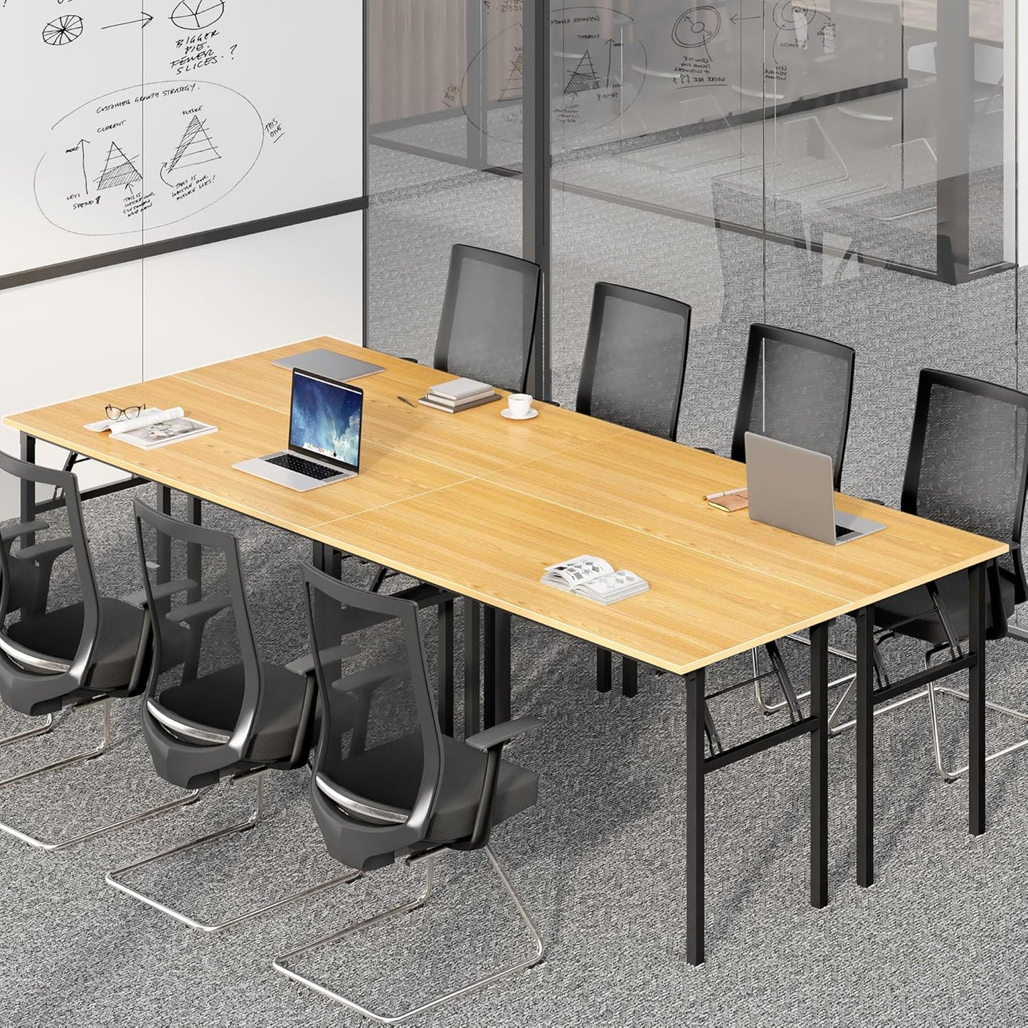 DlandHome Computer Desk, 59.8Inch Office Desk Computer Table, Study Writing Study Desk for Home Office, Teak and Black