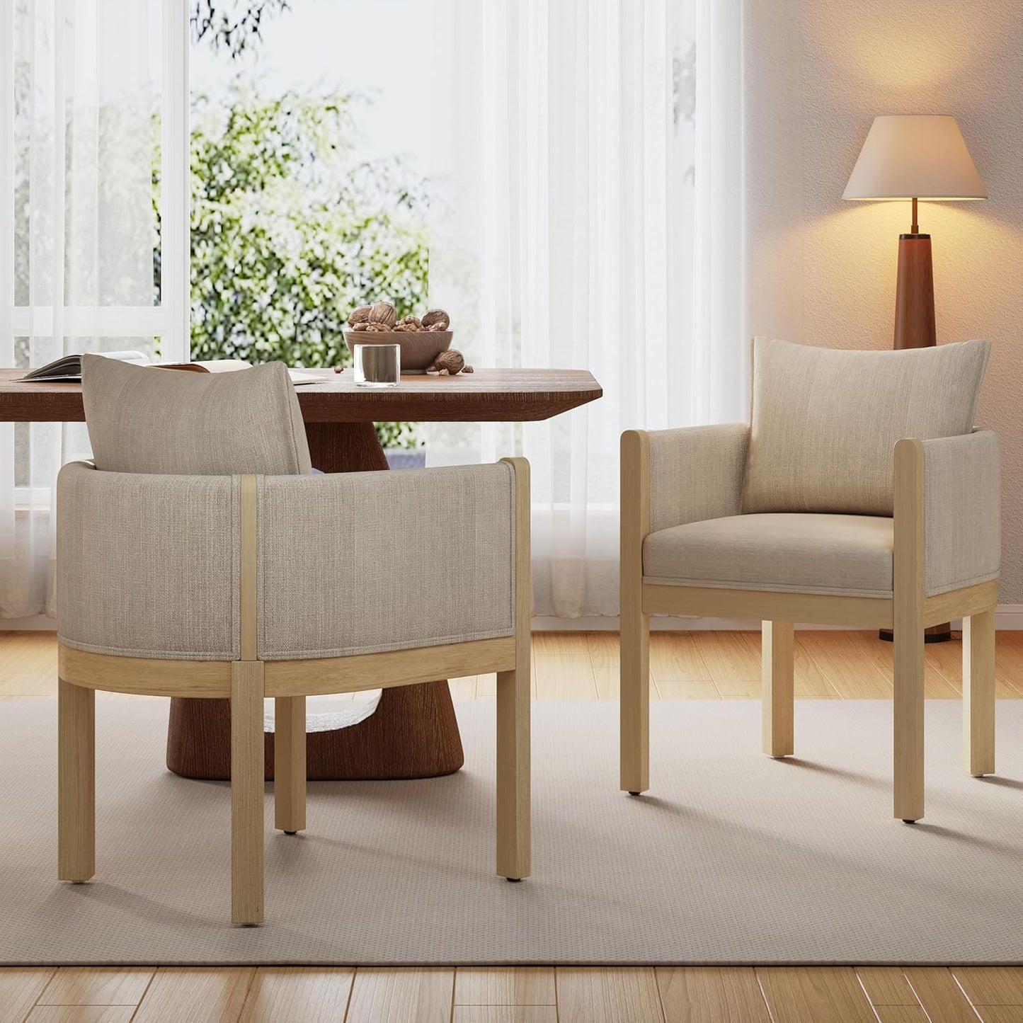 Christopher Knight Home Lucid Linen Upholstered Dining Chairs Set of 2, Rubber Wood Dining Room Chairs, Modern Armchair, Extra Seating for Dining Room, Versatile Indoor Furniture, Beige + Natural