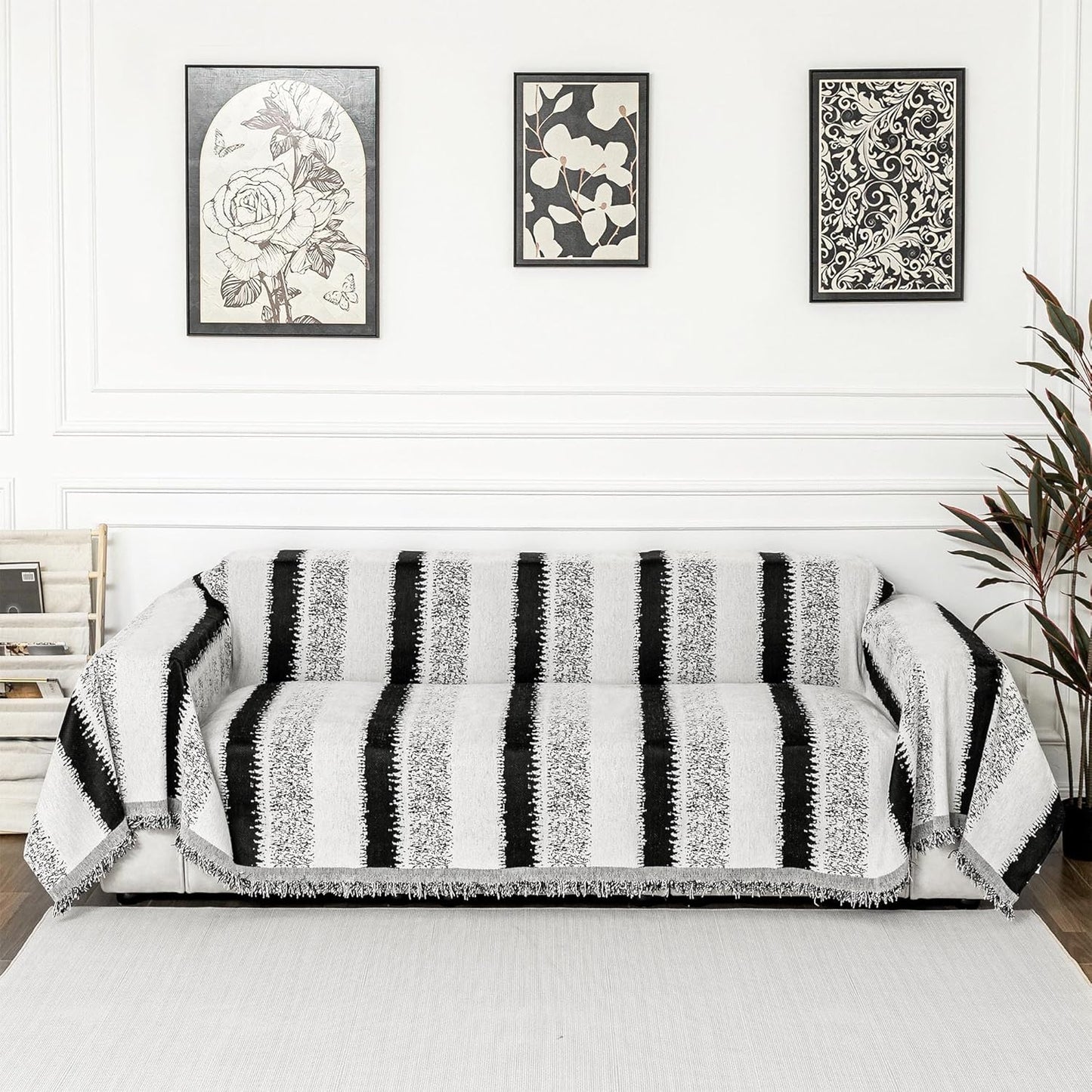 MYSKY HOME Sofa Covers for Sectional Sofa, Couch Cover for Dogs, Throw Couch Covers Loveseat Covers Futon Cover L Shaped Cover Washable Chenille Couch Protector, 71" x 134", Black Star Cluster