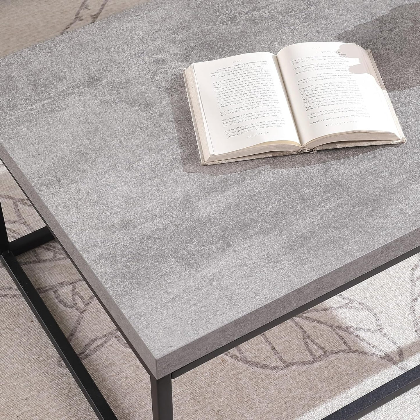 CENSI 47-Inch Grey Marble Accent Coffee Table/Center Table for Living Room, Rectangle Modern Industrial Style,Wood and Metal, Max.Loading 220 lbs. (Faux Concrete)