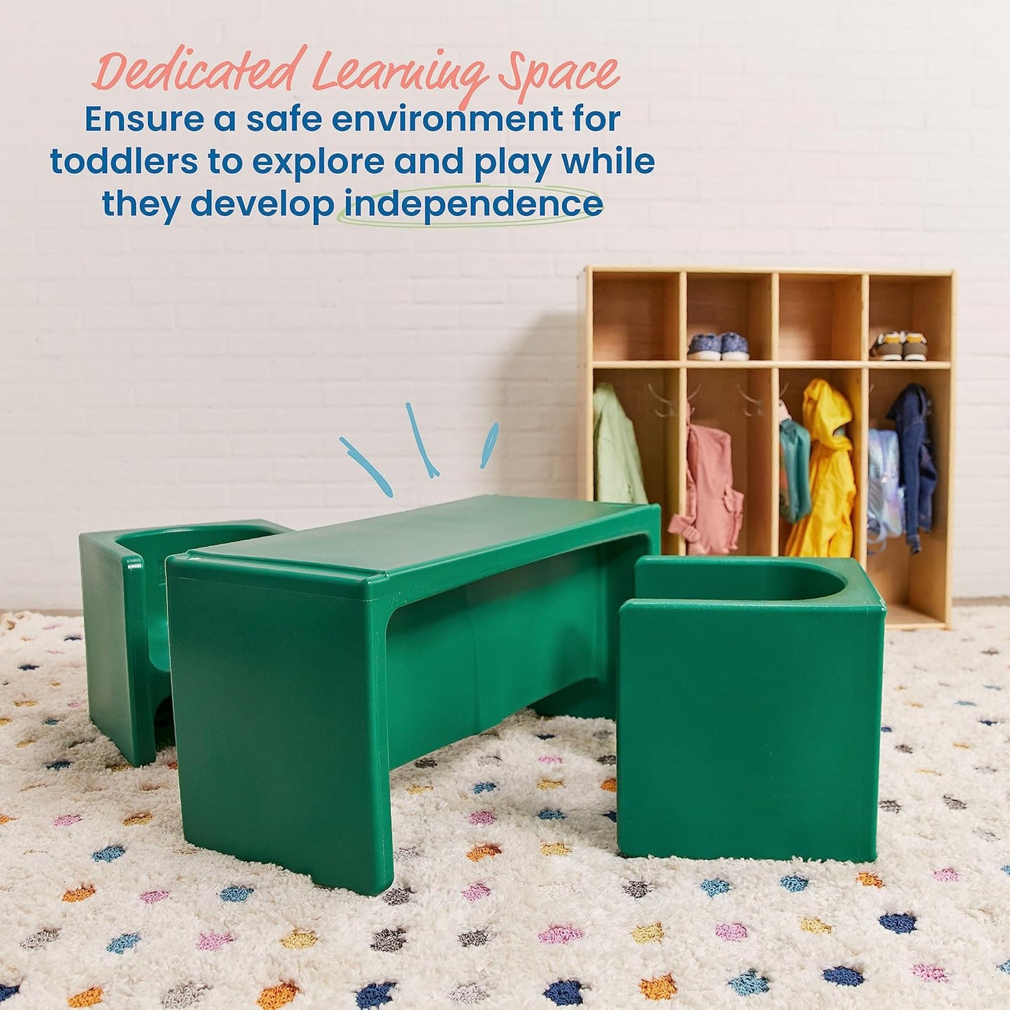 ECR4Kids Tri-Me Table and Cube Chair Set, Multipurpose Furniture, Green, 3-Piece