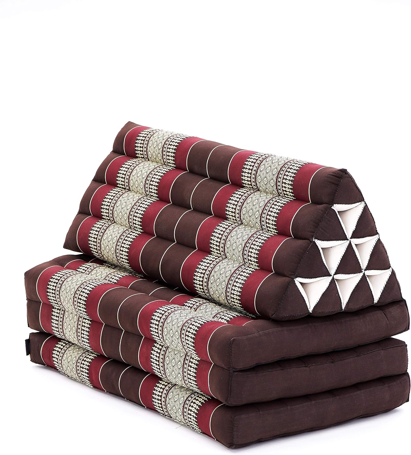Leewadee 3-Fold Mat XXL with Triangle Cushion – Firm TV Pillow, Foldable Mattress with Cushion Made of Kapok, 67 x 31 inches, Brown Red
