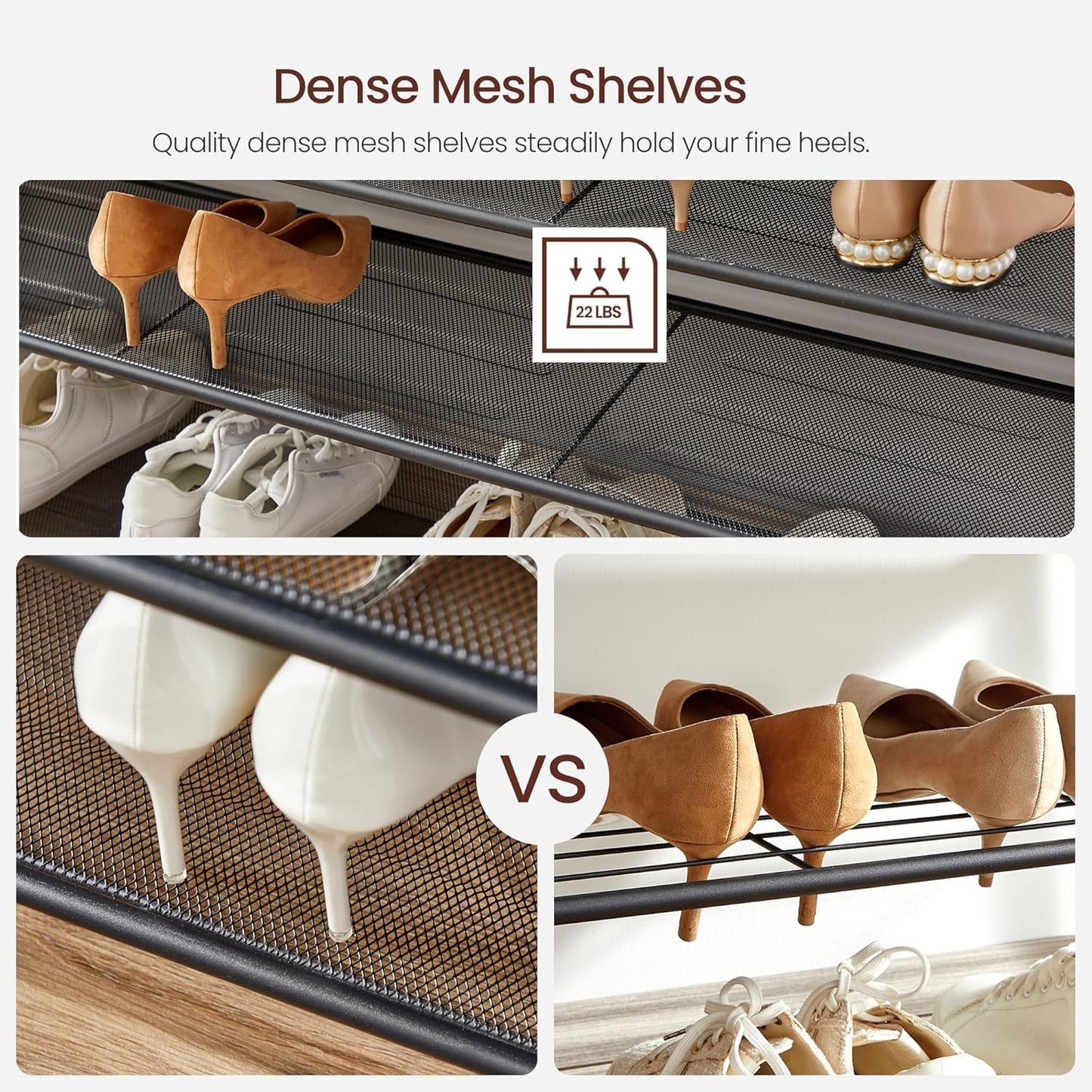 VASAGLE 8 Tier Shoe Rack, Shoe Organizer for Closet, Entryway, 32-40 Pairs of Shoes, Large Shoe Rack Organizer with 7 Metal Mesh Shelves, 11.8 x 39.4 x 59.8 Inches, Rustic Brown and Black ULBS012B01