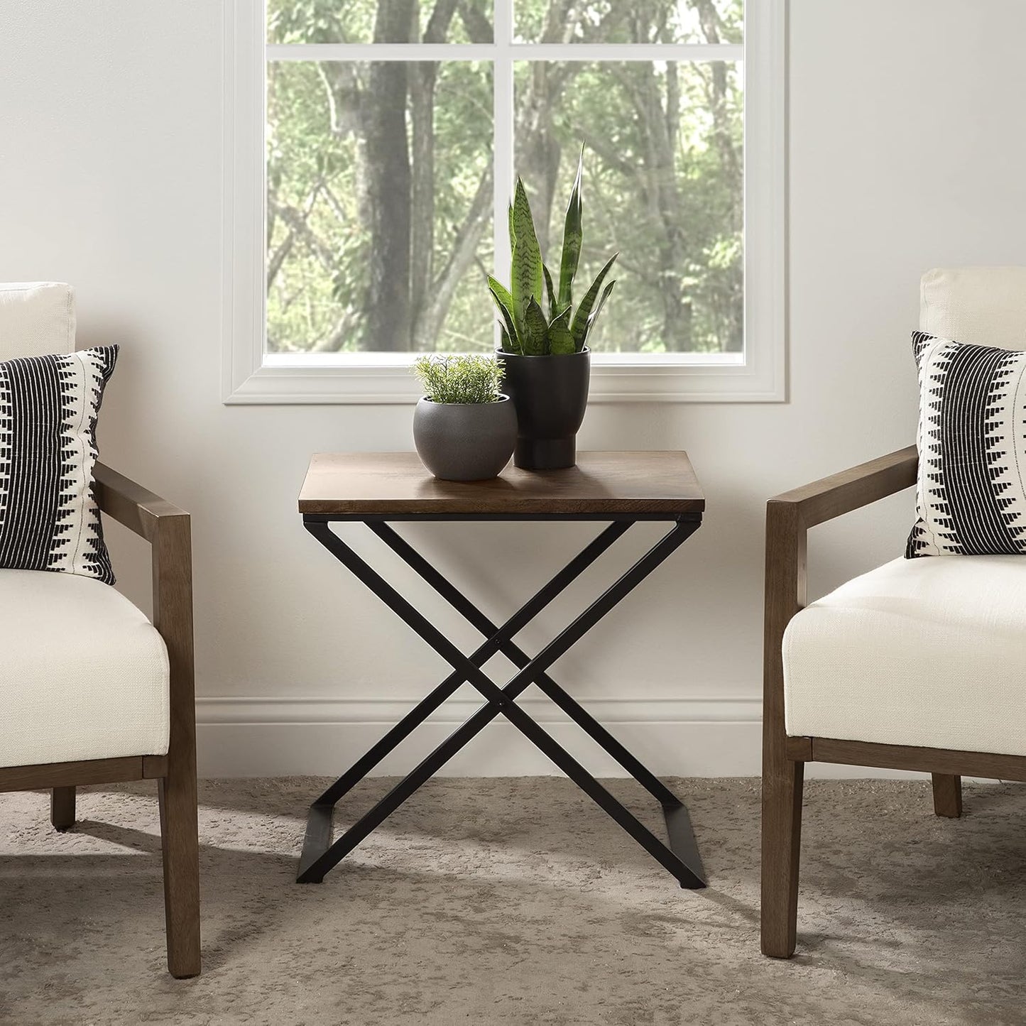 Kate and Laurel Laraway Modern Side Table, 20 x 14 x 20, Rustic Brown and Black, Metal Bedroom Nightstand Table with Solid Wood Tabletop and Foldable Frame