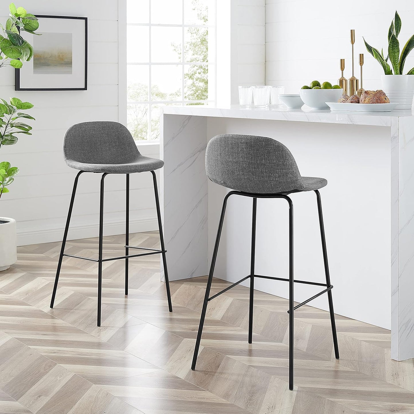 Crosley Furniture Riley Upholstered Seat Bar Stools Set of 2, Gray/Matte Black