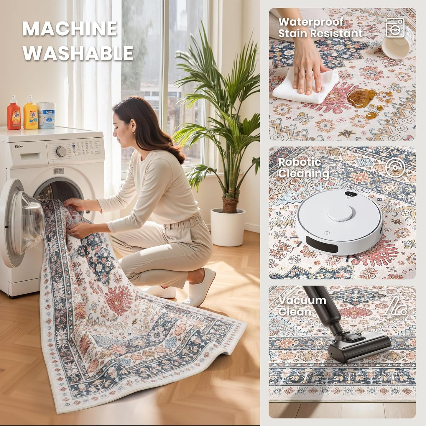 zesthome 8x10 Area Rugs for Living Room,Non-Slip Backing Washable Rugs,Vintage Large Area Rug，Stain Resistant Home Decor Rug (Multi,8'x10')